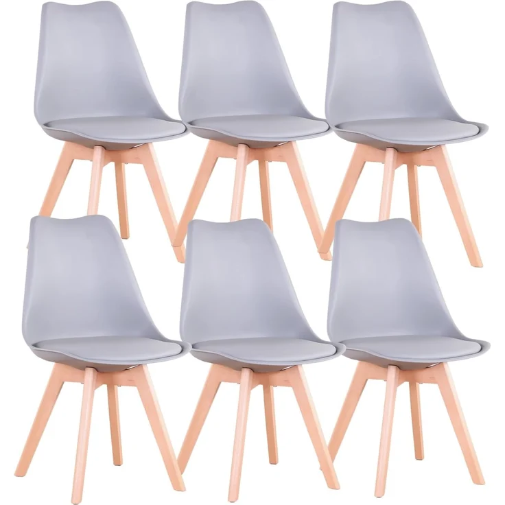 GrandCA HOME 6er-Set Esszimmerstühle, Skandinavische Stühle, Skandinavisches Design, Massivholzbeine, Ergonomisch, für Esszimmer, Wohnzimmer, Küche & Schlafzimmer (Grau,6) – Bild 1