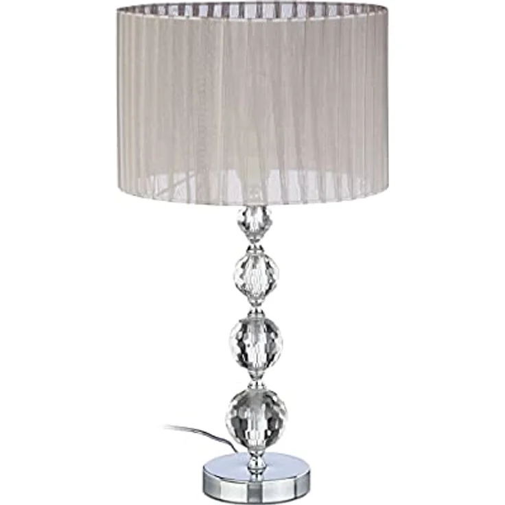 Relaxdays Nachttischlampe Kristall, Tischlampe mit Stoffschirm, 53 cm hoch, grau/silber, E27-Fassung, 40 W max. – Bild 1