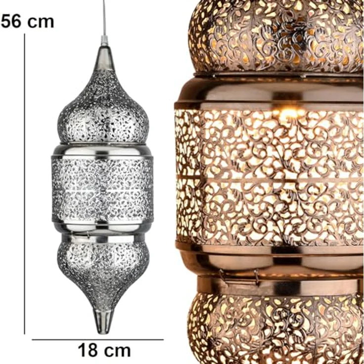 Marrakesch Orient & Mediterran Interior Pendelleuchte Orientalische Pendelleuchte Imano Silber 56cm, Handarbeit & Boho Deko, Leuchtmittel nicht im Lieferumfang enthalten, Handarbeit – Bild 6