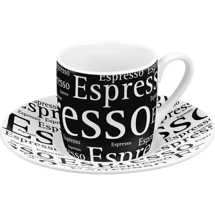 Könitz Schrift auf Schwarz Espresso Set, 2-tlg, Espresso Tasse, Becher, Untertasse, Porzellan, Schwarz / Weiß, 85 ml, 11 5 053 0306