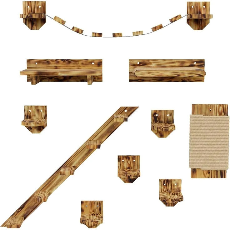 QLS Katzen-Kletterwand Geflammt & Lackiert, Wandliege Katzenliege Katzenbett Katzenregal und andere Elemente – Bild 1