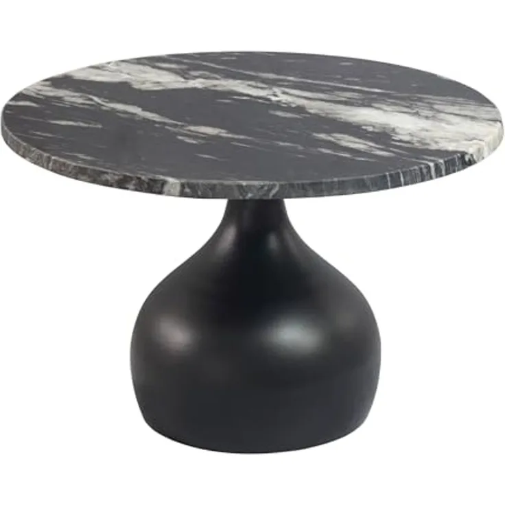 Couchtisch 60cm Aluminium mit schwarzer Marmor Tischplatte - Runder Wohnzimmertisch - Design Sofatisch - Moderner Loungetisch - Edler Beistelltisch Wohnzimmer Handmade