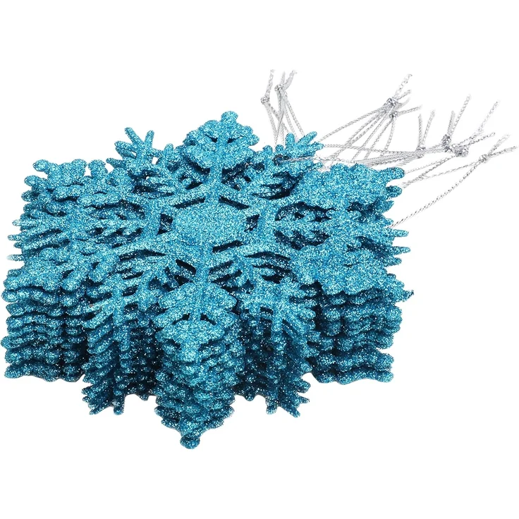 12 Stück – Glitzernde Schneeflockenornamente, Weihnachtsdeko für Party & Baum (Blau, 10 cm) – Bild 6