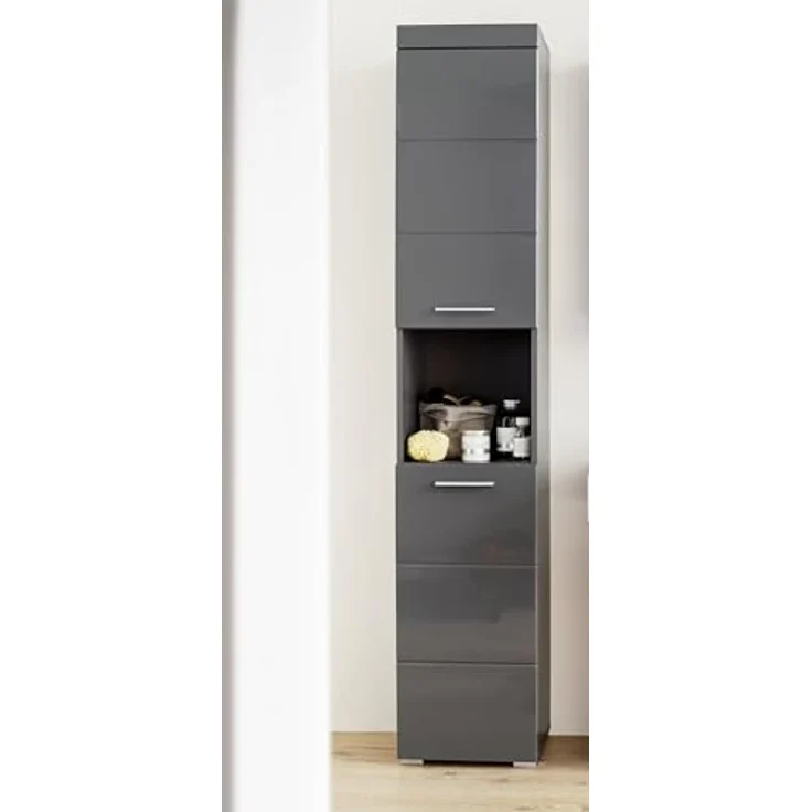 Trendteam 'Amanda' Hochschrank, Holz, Grau Hochglanz, 190 x 31 x 37 cm – Bild 3
