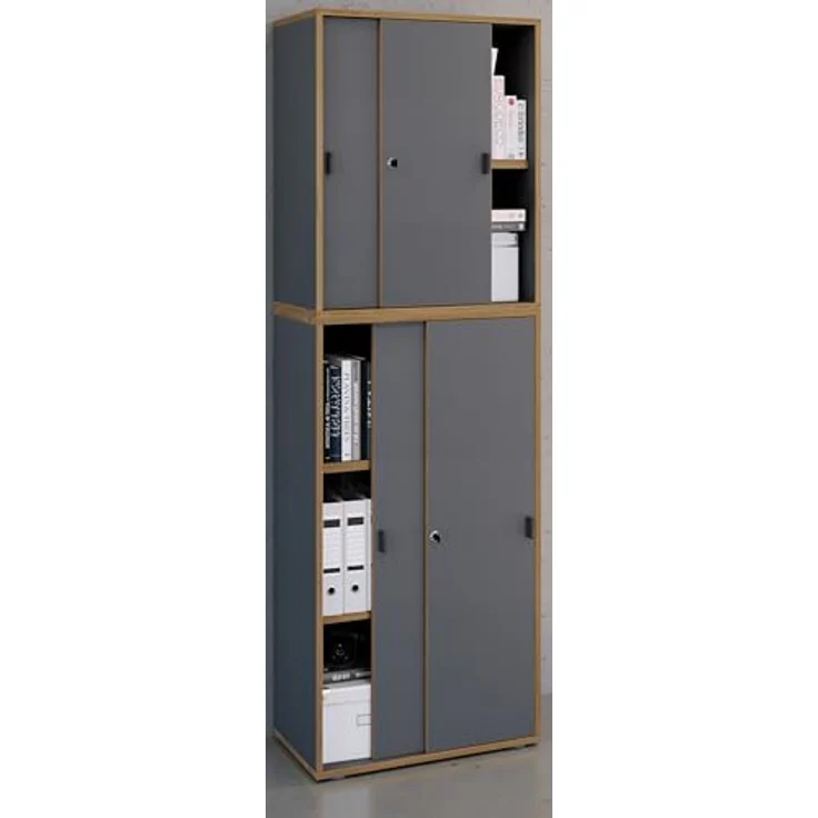 MID.YOU Schuhschrank, Anthrazit/Honigeiche, mit 3 Fächern, stehend, 60x183x37 cm, Garderobe für Schuhaufbewahrung – Bild 4
