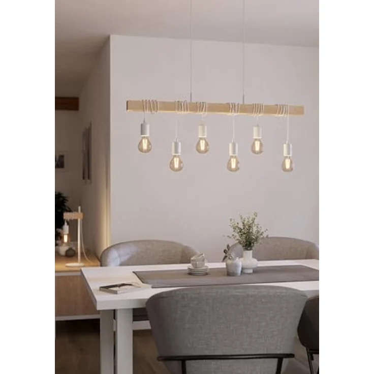Eglo 33165 Pendelleuchte TOWNSHEND Stahl weiß, Holz braun E27 6X40W L:100cm B:10cm H:110cm dimmbar – Bild 5