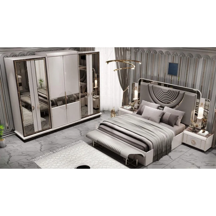 JVmoebel Schlafzimmer-Set Luxus Schlafzimmer-Set mit Polsterbett, Kleiderschrank & Sitzbank, (5-tlg) – Bild 1