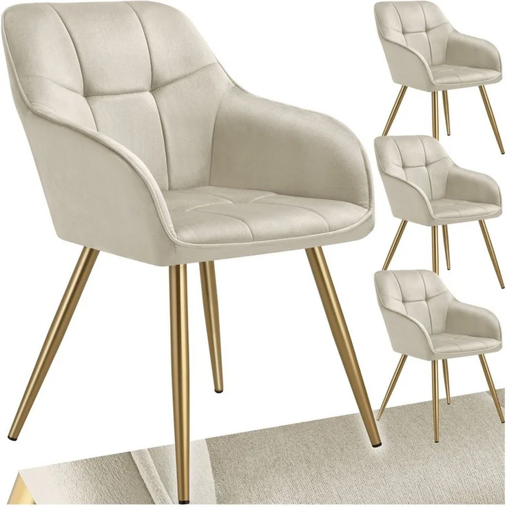 tectake Esszimmerstuhl Marilyn (4er Set, 4 St), gepolstert, in Samtoptik, gesteppt – Bild 1