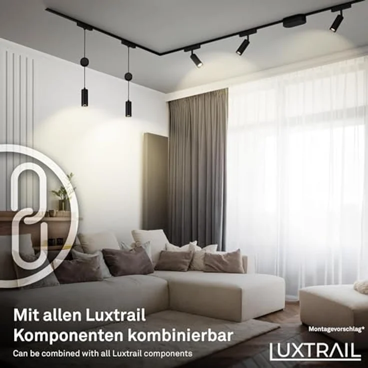 Briloner Luxtrail Schienensystem, Komplettset mit 4x schwenkbaren LED Spots und 2x höhenverstellbaren LED Pendel, Schwarz, 3m – Bild 2