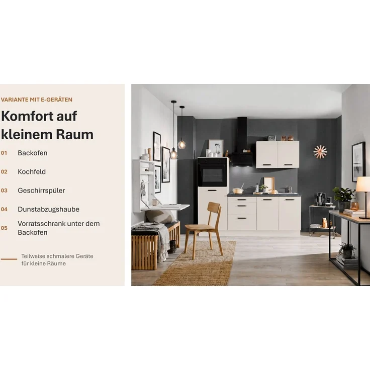 wiho Küchen Küchenzeile Compact: Kleines Format, große Ausstattung, optional mit E-Geräten, Variante ohne Kühlschrank, Breite 210 cm – Bild 3