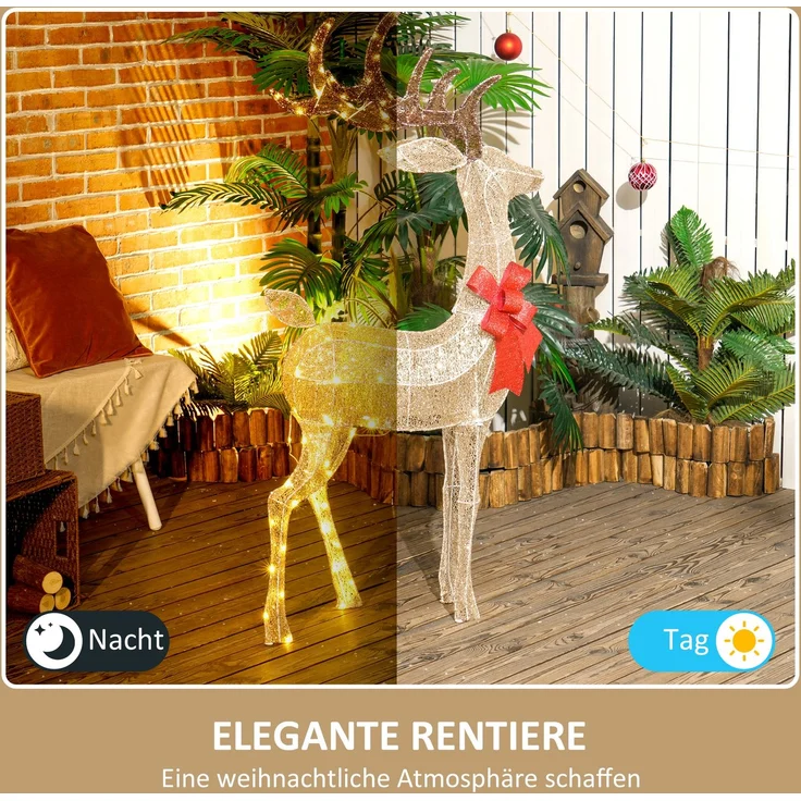 Outsunny LED Rentier, Stahl, Polyester, Gold, 66L x 25B x 135H cm – Bild 4