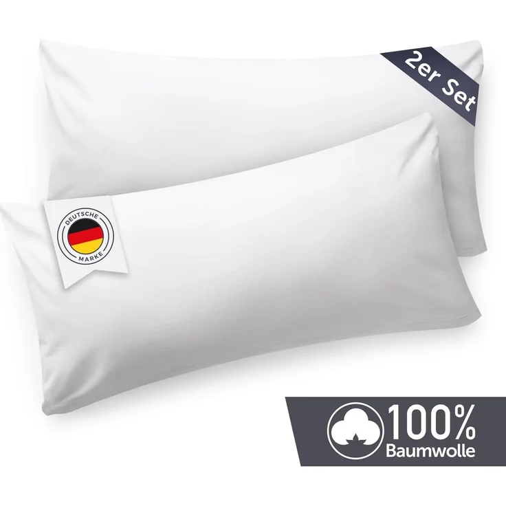 Blumtal Jersey Kissenbezug 50x80 im 2er Set - Oeko-TEX zertifizierte Kopfkissenbezüge 50x80 aus 100% Baumwolle - weiche Kissenhülle für Kissen 50x80 cm mit Reißverschluss - Weiß – Bild 2