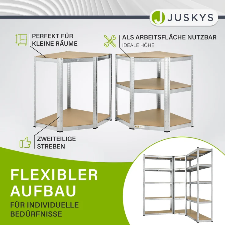 Juskys 3er Metall-Regalsystem, 15 Böden aus MDF, Silber – Bild 5