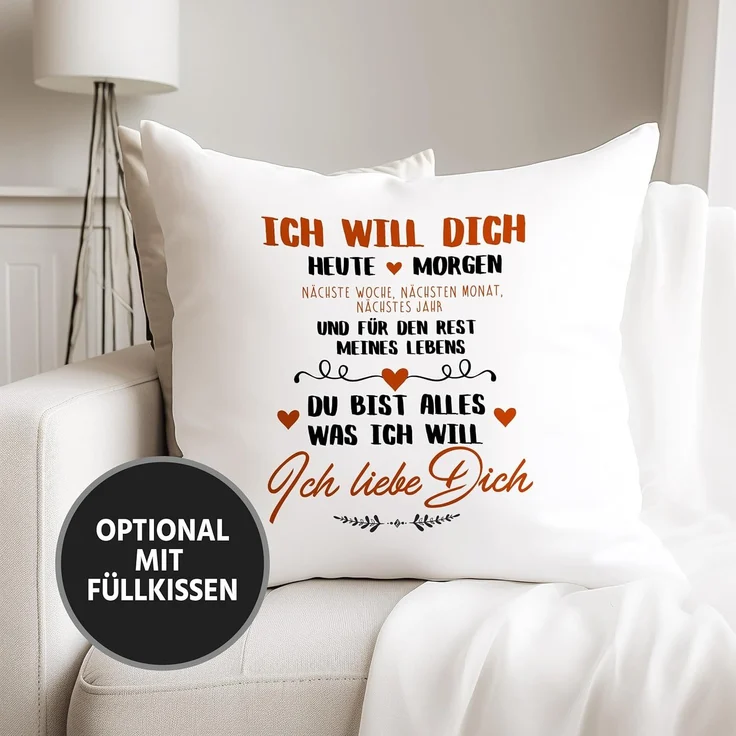MoonWorks Dekokissen Kissen-Bezug Ich will dich heute und morgen ich liebe dich Geschenk Valentinstag Liebe Spruch Kissen-Hülle Deko-Kissen Baumwolle MoonWorks® – Bild 3