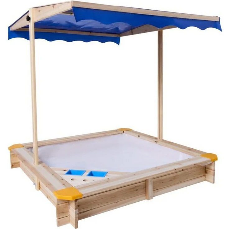 lupilu Holzsandkasten mit Dach und Eisdiele, Höhenverstellbares neigbares Dach, wasserdurchlässige Bodenplane, für Kinder ab 12 Monaten