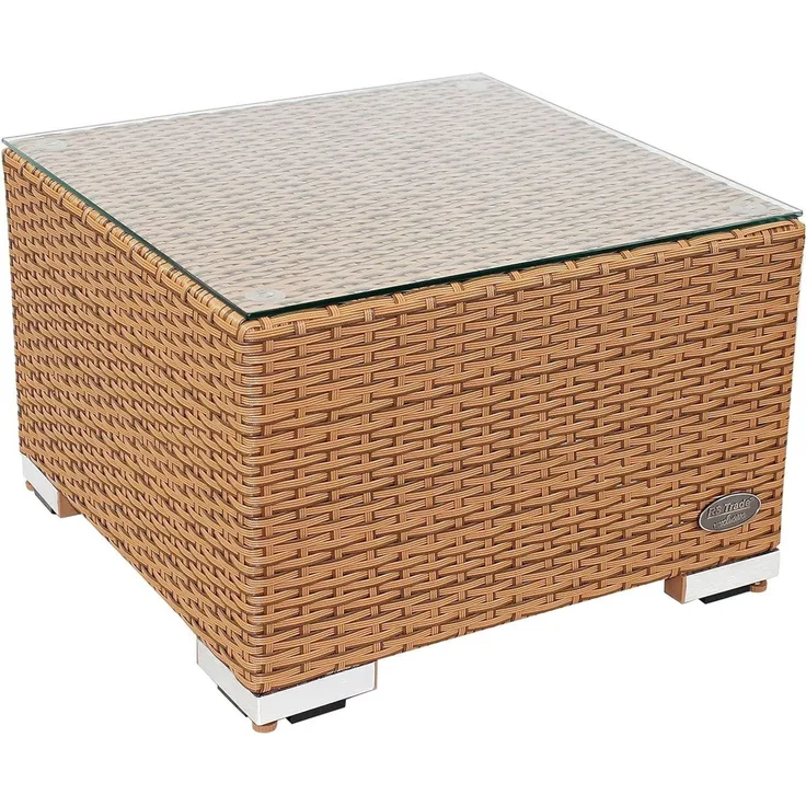 RS Trade 'Toscana' Beistelltisch mit verstärktem Alu-Gerüst, Polyrattan, Natur, 50 x 50 x 32 cm