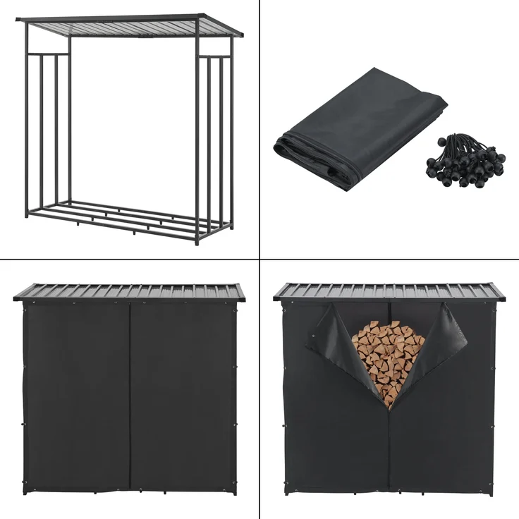 Brennholzregal Yakutat Schwarz 185x180x70 cm [casa. pro] – Bild 6