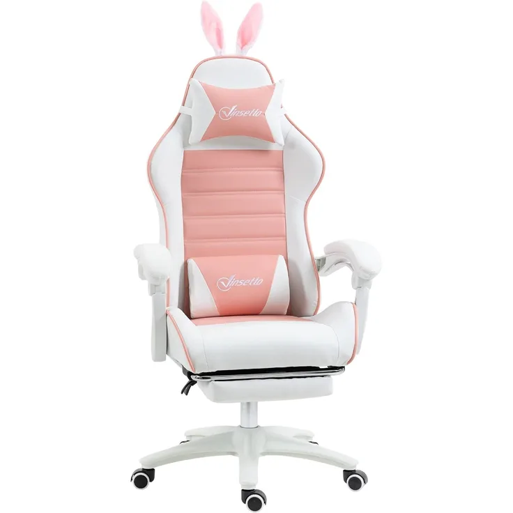 Vinsetto Gaming-Stuhl mit Lendenwirbelstütze, Fußstütze, Hasenohren, Kopfkissen (Bürostuhl, 1 St), mit verstellbar Liegefunktion, Rosa