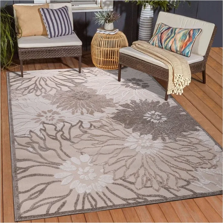 Sanat Teppich Floral 2 Outdoor, rechteckig, Höhe: 6 mm, In- und Outdoor geeignet, Blumen, Balkon, Terrasse, Außenbereich