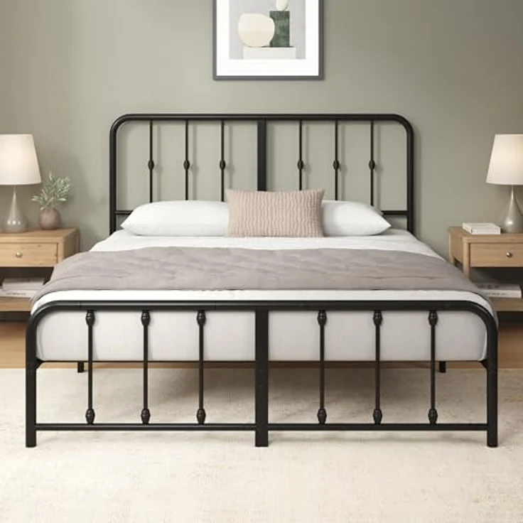 Zinus Florence Bett 140x200 cm – 35 cm hoch – Metallbettgestell mit Kopf- und Fußteil – Bett mit Lattenrost – Bettgestell im Vintage-Design – Stauraum unter dem Bett – Schwarz – Bild 2