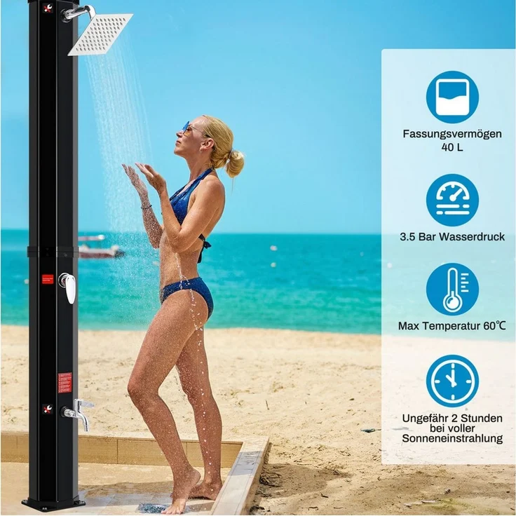 TLGREEN Solardusche Gartendusche ohne Strom mit 360° Oberkopf-Duschkopf & 210D Schutzhülle (35L Pooldusche Campingdusche bis 60°C warmes Wasser, mit unabhängigem Wasserhahn & Gartenschlauch-Anschluss), (ohne Handbrause) – Bild 4