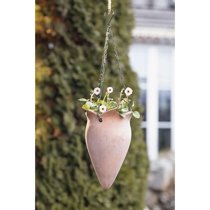 Pflanzenampel "Terra" aus Terracotta, 70 cm hoch, Blumenampel mit Metallkette, Hängeampel – Bild 1