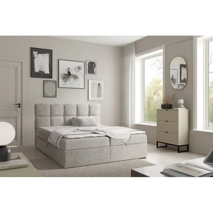 Boxspringbett Schlafzimmerbett PAROZO PREMIUM 140x220cm Stoff Coral Hellbeige