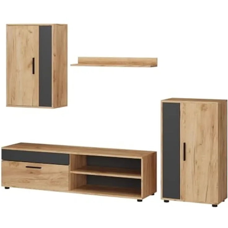 Wohnwand Berno Goldkraft Eiche set, 4 Teile Vicco