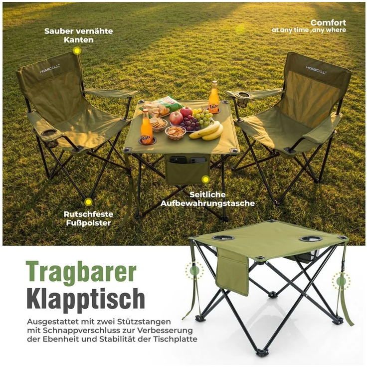 HOMECALL Campingstuhl Campingtisch mit Stühlen Klappstuhl Camping Faltstuhl Picknicktische (Set), Faltstuhl Campingstuhl mit Tisch Klapptisch mit Stühlen – Bild 3