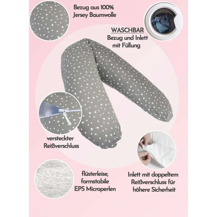 pic Bear Stillkissen PREMIUM 194 cm, Sterne grau-weiß : Sterne grau-weiß