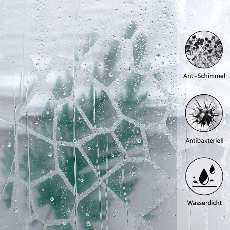 Duschvorhang 240x200cm Transparent Wasserdicht Magnete 16 Ringe Hexagon Muster – Bild 2