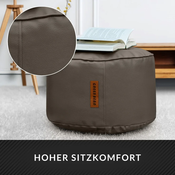 Green Bean® Sitzhocker aus Kunstleder - Pouf mit EPS Perlen Füllung - 43 x 30 cm - perfekte Ergänzung zum Sitzsack - Hellbraun-Grau – Bild 5
