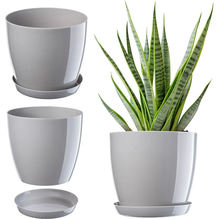 KADAX Blumentopf mit Ständer, Kunststoffdeckel, 18 cm grauer Blumentopf für Blumen – Bild 1