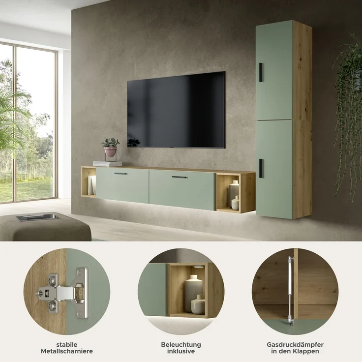 The One Wohnkombination inkl Beleuchtung in Smoke Green Nachbildung – Bild 6
