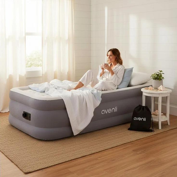 Avenli Luftbett Luftmatratze selbstaufblasend 1 Person 191 x 99 x 46 cm Twin-Size, (Gästebett Matratze mit integrierter Elektropumpe, 3-tlg, Reisebett elektrisch mit weicher beflockter Oberfläche), aufblasbar mit Pumpe und Tragetasche
