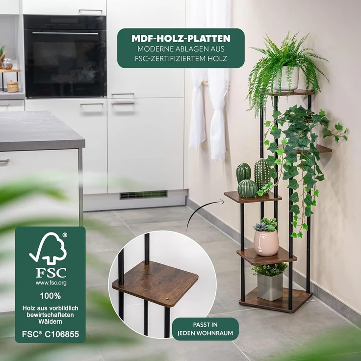 eluno Blumenständer Blumenregal aus FSC-zertifiziertem MDF-Holz und Metall – Bild 3