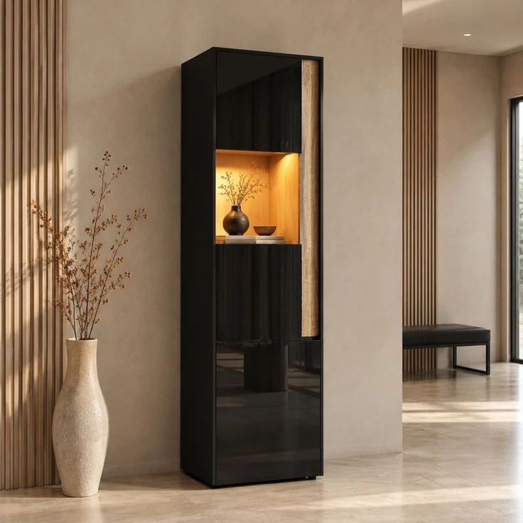 Vitrine B 50 x T 40 x H 179 cm aus Spanplatte und Acryl mit einstellbarer LED-Beleuchtung – Bild 2