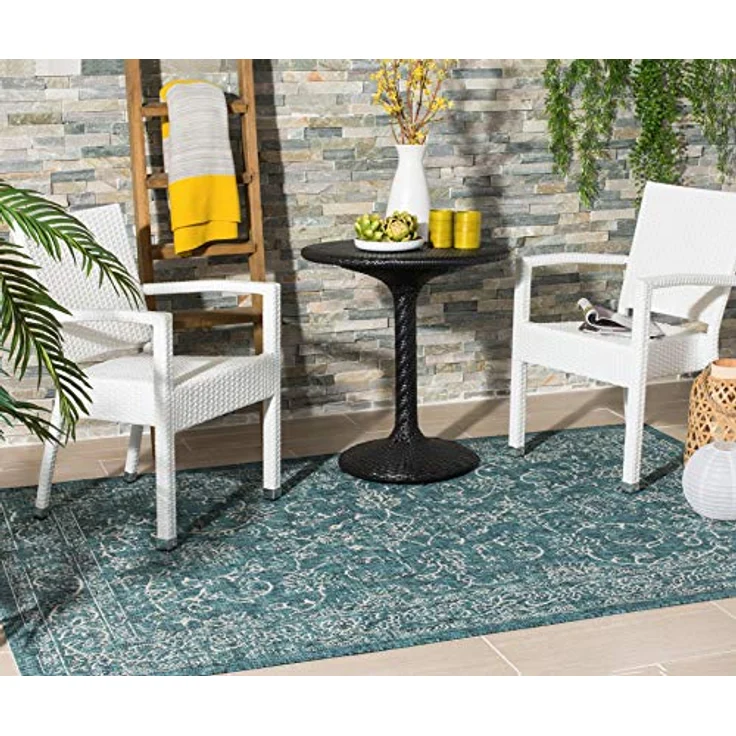 Safavieh Geometrisch Teppich für Drinnen & Draussen - Courtyard Collection, Kurzer Flor, Grau und Marineblau, 61 X 109 cm – Bild 12
