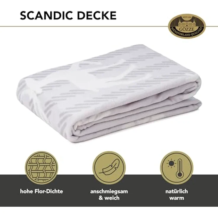 Gözze - Wohndecke Scandic, Kuscheldecke mit winterlichem Rentier-Design, Sofadecke aus Mikrofaser, 150x200 cm - Creme – Bild 3