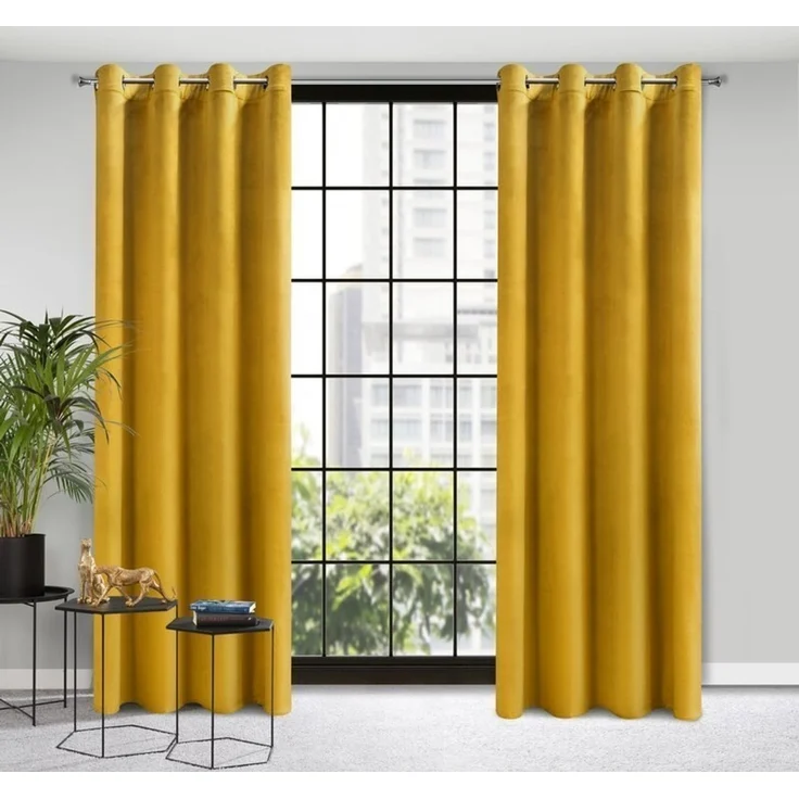 Design91 Samtvorhang, Ösen, Polyester gelb, 140x250 cm – Bild 3