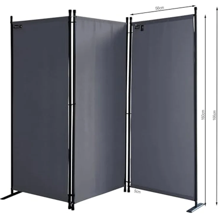 Quick Star Paravent Paravent 3tlg. 170x165cm Grau – Bild 4