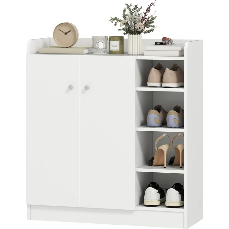 Wohnora-Schuhschrank für den Eingangsbereich, Platz für 12 Paar Schuhe – Schuhschrank mit 4 offenen Fächern und Doppeltüren – verstellbarer Einlegeboden – 83 x 30 x 90 cm (L x B x H) – weiß,H 900cm x T 830cm x B 300cm,Trinken – Bild 1