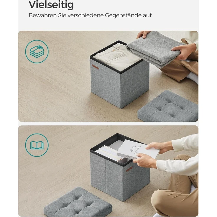 Songmics 30 cm Sitzbank mit Stauraum, klappbare Sitztruhe, Aufbewahrungsbox, Fußbank, hellgrau LSF028G02 – Bild 5