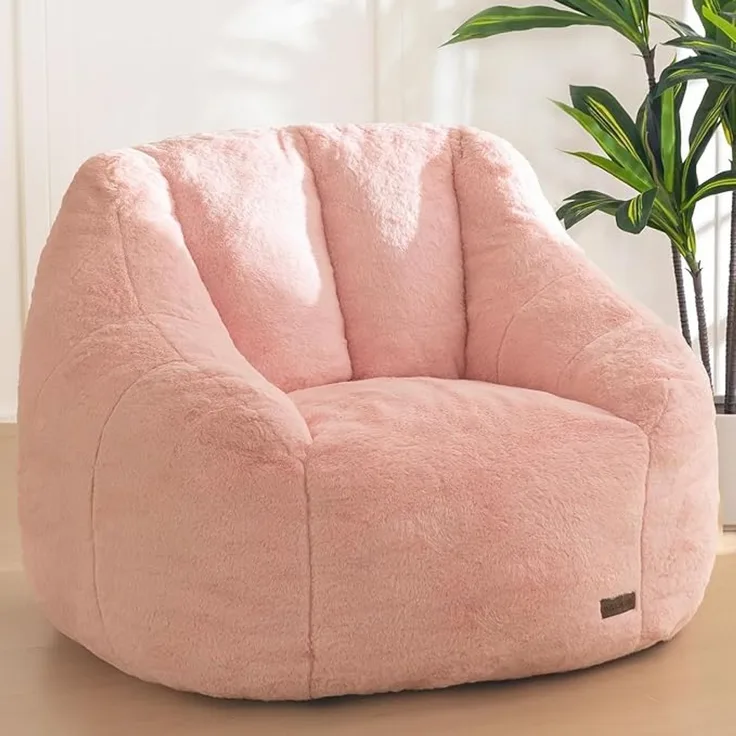 Sitzsack Sessel mit Rückenlehne aus weichem Kunstfell und PU-Schaumfüllung Grau