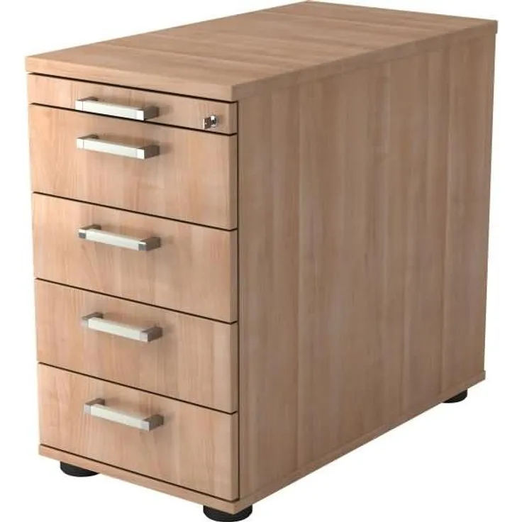 Standcontainer SC50 80cm, 4 Schübe, Schloss, CE Nussbaum