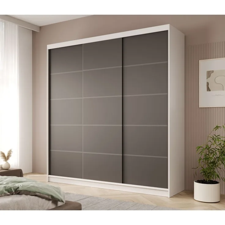 Schiebetürenschrank Schrank Nr. 445 in Weiß- Schwarz matt 200 x 215 x 58 cm