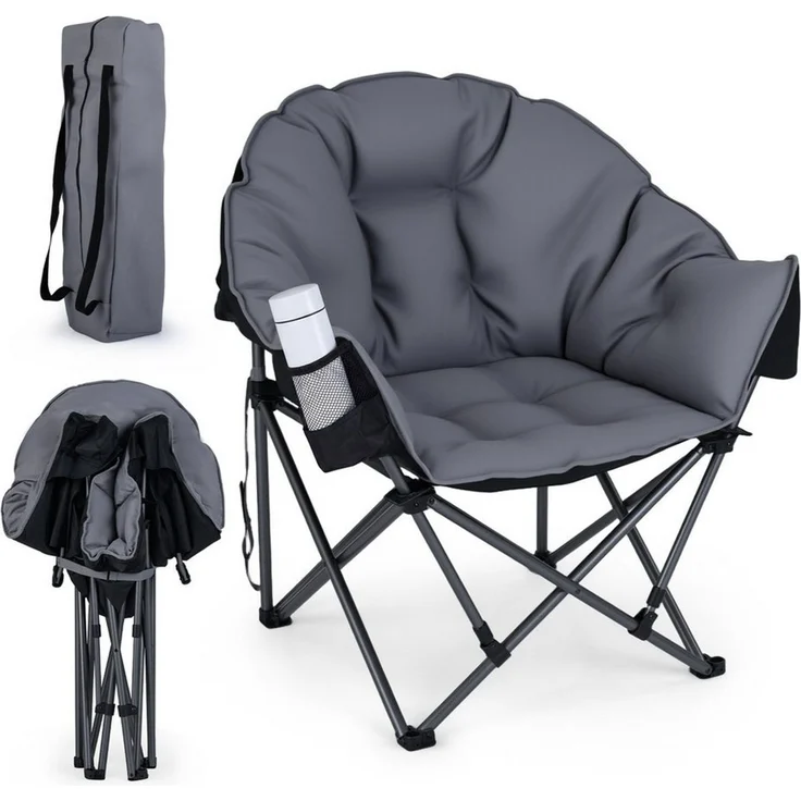 COSTWAY Campingstuhl, Klappstuhl gepolstert XXL mit Getränkehalter, bis 227kg – Bild 1