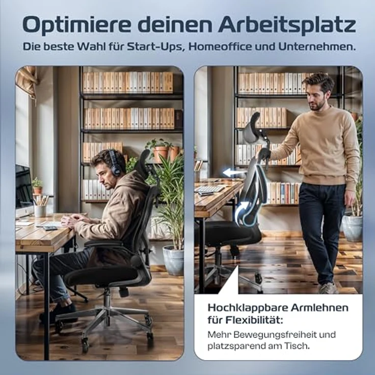 Clouvou Drehstuhl SmartSeat, Ergonomischer 1-Sitzer, Schwarz, Textil, 70x142x70 cm, Ideal für Homeoffice und Büro – Bild 5