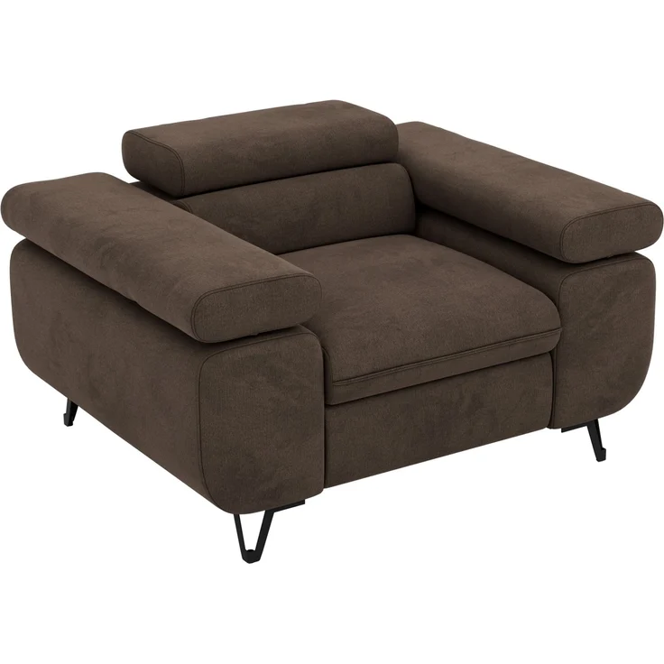 Einzelsessel, Polstersessel PETER mit verstellbaren Armlehnen und Kopfstütze, 1-Sitzer Sofa, Ohrensessel, Wellenfeder - Braun Velvet – Bild 6