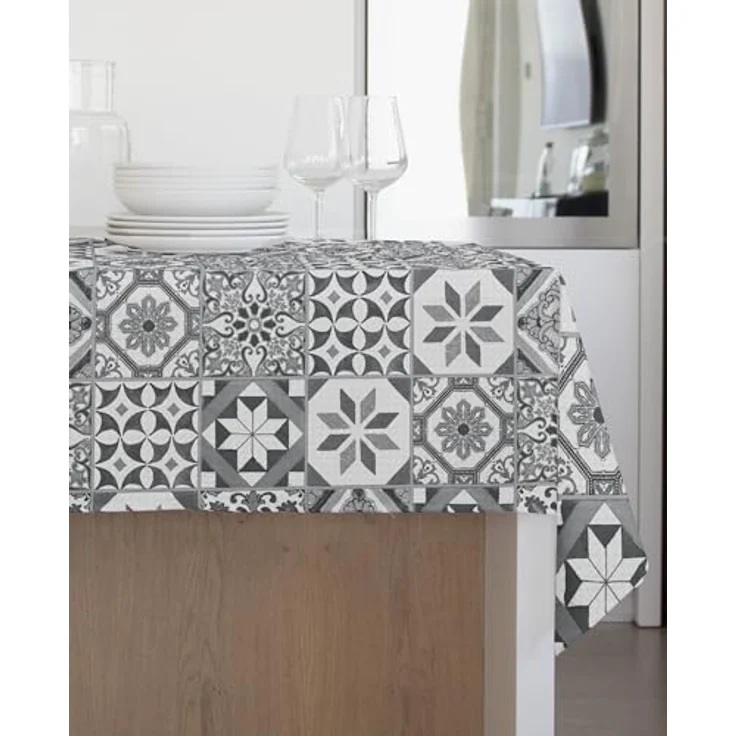 GEMITEX Traditionelle Tischdecke, Plüsch, gewachst, wasserdicht und schmutzabweisend, Dekor 4126 Majolika, grau, ideal für rechteckige Tische für 6/8 Personen, 140x180 cm, hergestellt in Italien, – Bild 3